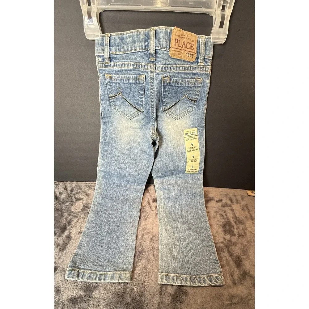 The Children's Place Girl's Skinny Straight‎ denim blue Jeans Adjustable Size 4T